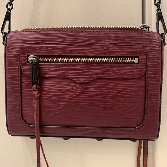 Rebecca Minkoff Embossed Burgundy Leather Crossbody Bag with Black Chain - Picture 2 of 4